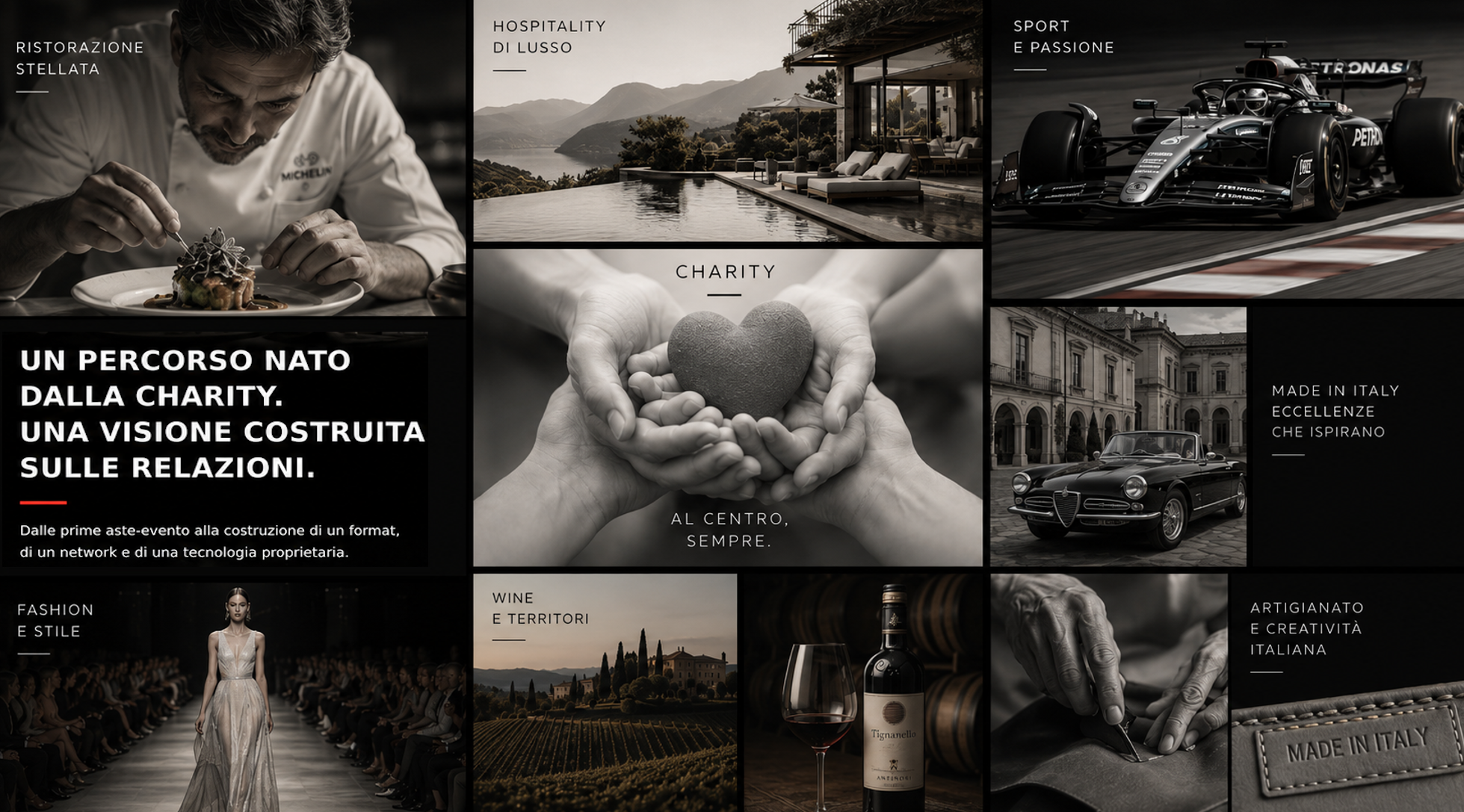 Mosaico 6enough dedicato a charity, hospitality, sport, fashion, wine e Made in Italy